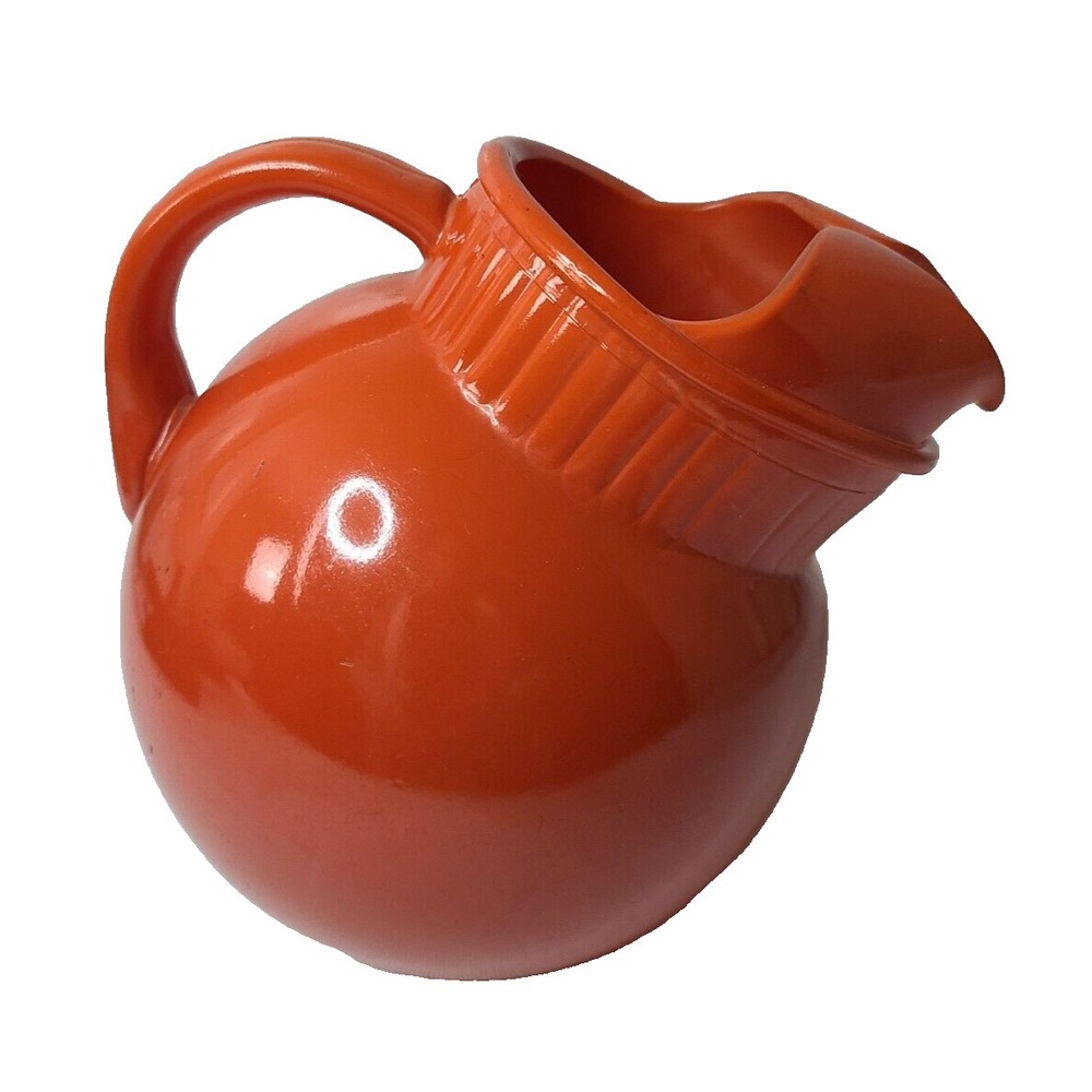 Vintage Anchor Hocking Tilted Ball Pitcher‎ Jug Orange Depression Glass 8 Oz MCM